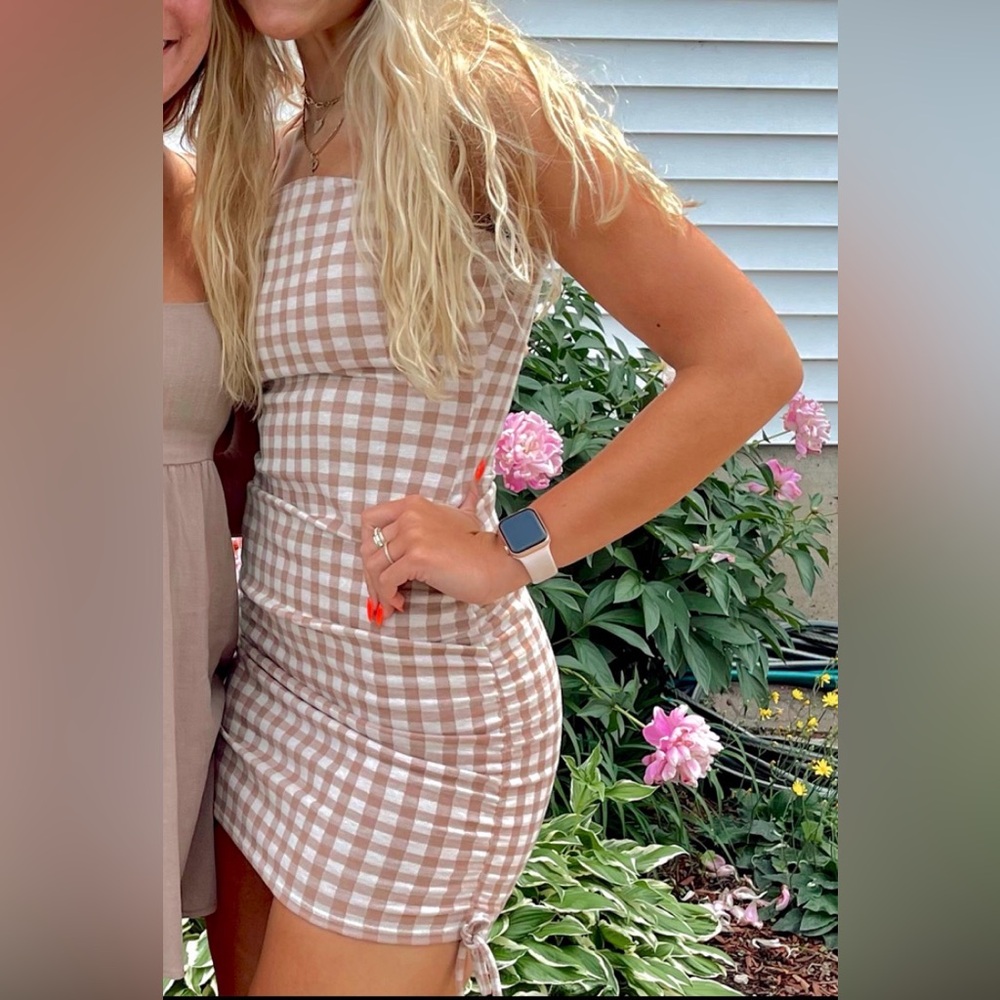 Gingham Beige Bodycon Dress
